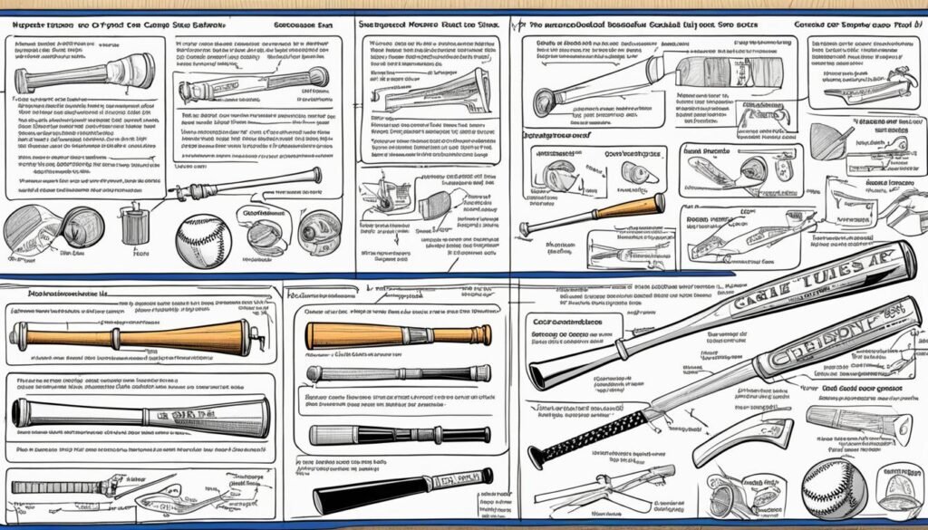 Baseball bat anatomy diagram showing parts of a baseball bat